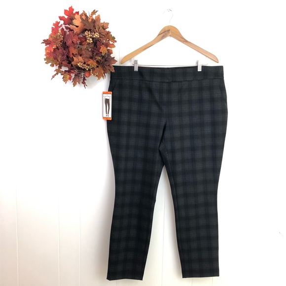 Hilary Radley Pants - Hilary Radley XXL Plaid Grey Slim Leg Pants
